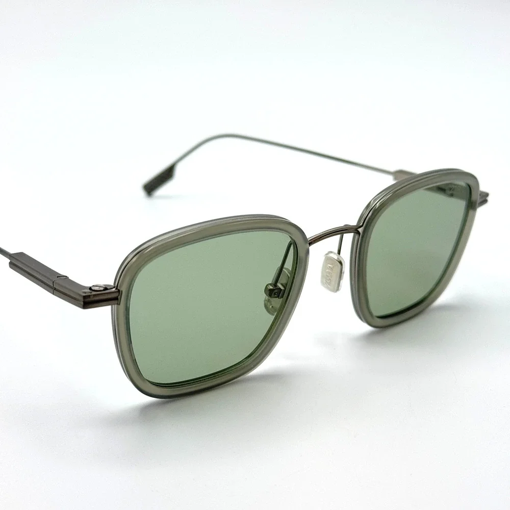 Ermenegildo Zegna Sunglasses EZ0277 20N Gray Geometric Frame Green Lens 47mm